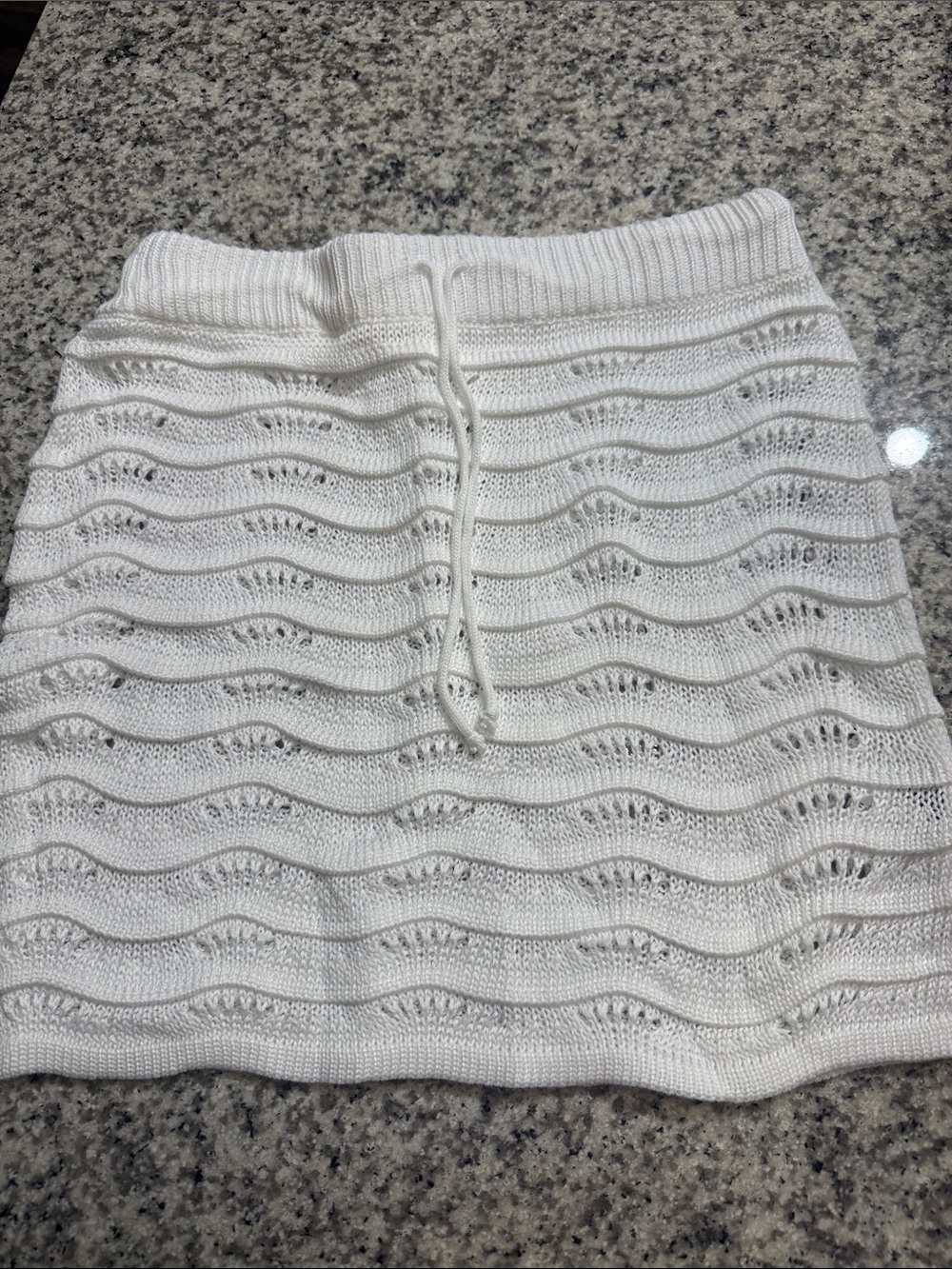 SHEIN White Knit Wave-Pattern Drawstring Mini Skirt